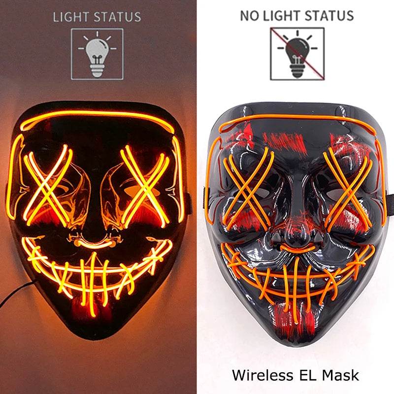 Wireless Neon LED Horror Mask for Halloween Cosplay