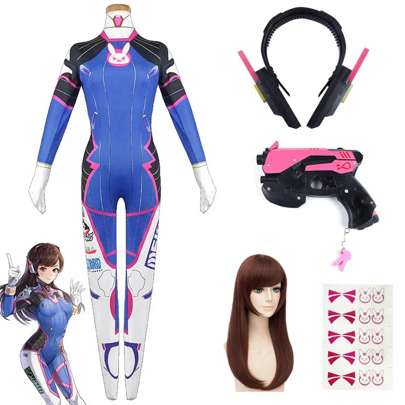 Women's Gaming-Inspired Cosplay Jumpsuit Costume with Wig & Headset