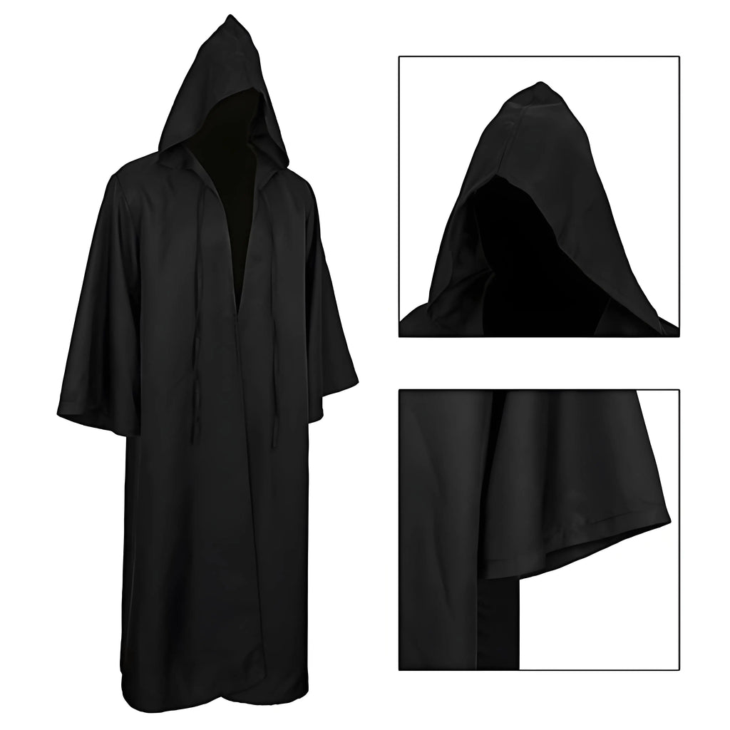 Unisex Black Hooded Cloak Cape for Halloween & Cosplay