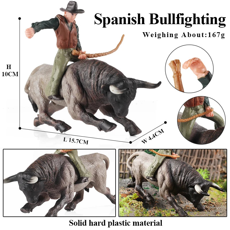 Oenux Farm Animals Bullfighting Cowboy Simulation Poultry Cattle Calf Bull OX Action Figures Collection Pvc Model Toy Kids Gift