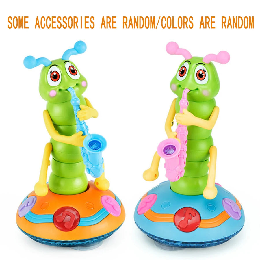 1pcs Children's Electric Caterpillar Saxophone Toys,Dancing Saxophone Caterpillar,LED Light Caterpillar Saxophone Toy Wriggle Ca