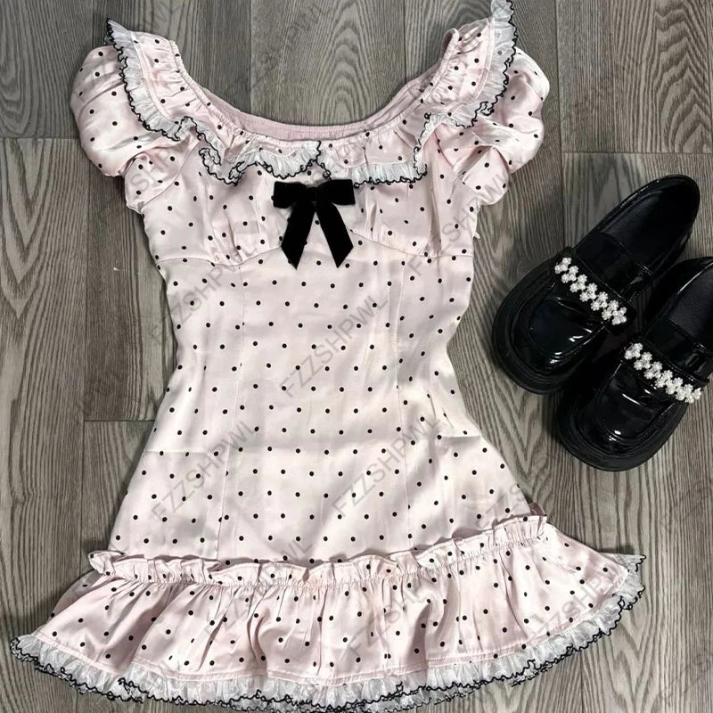 Women’s Lace Bow Dress Y2K Retro Punk Streetwear