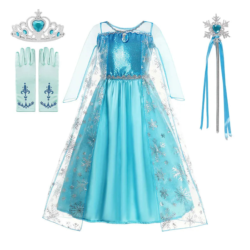 Girls Snow Queen Kids Costumes Girls Carnival Party Prom Gown Elsa Robe-Playing Children Clothing Princess Dress Birthday Dress