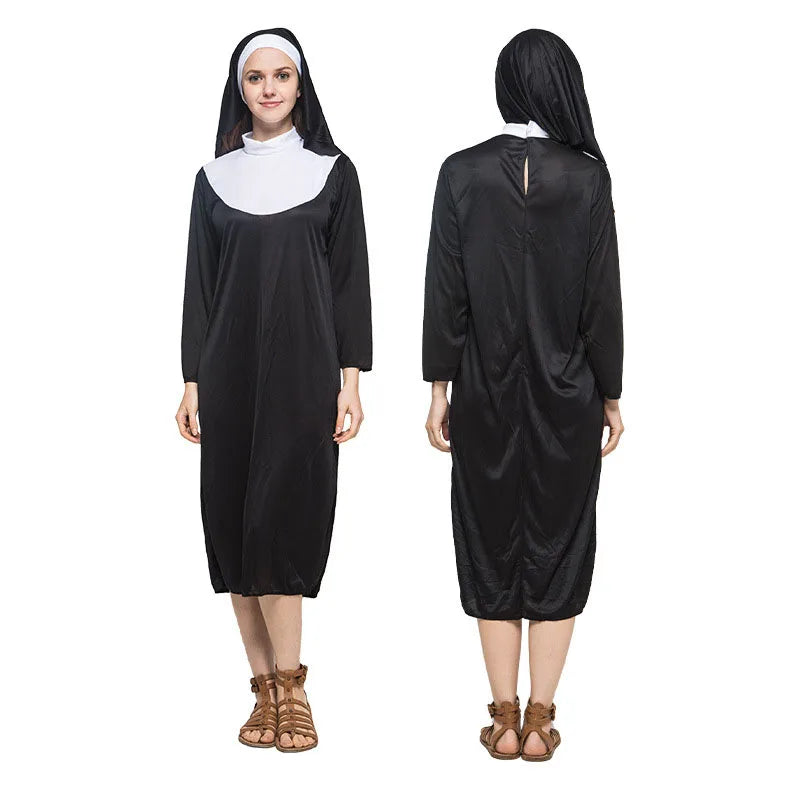 Women’s Traditional Nun Costume Black Robe for Halloween