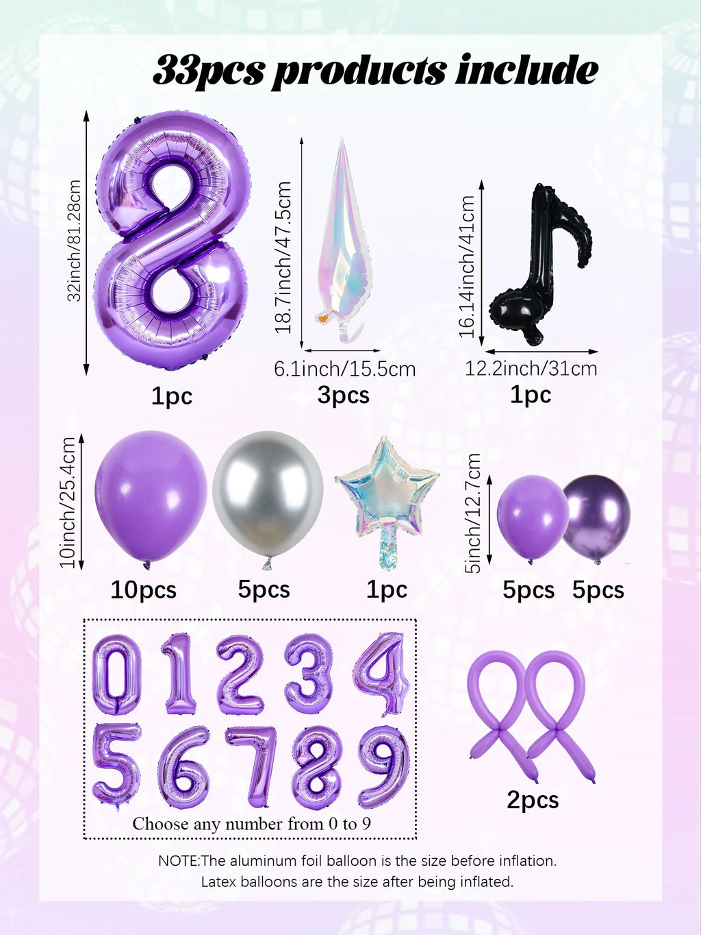 33pc Kpop Music-Themed Birthday balloon Pillar Set, Suitable for K-Pop Music-Themed Birthday Party Decorations and Disco-Themed