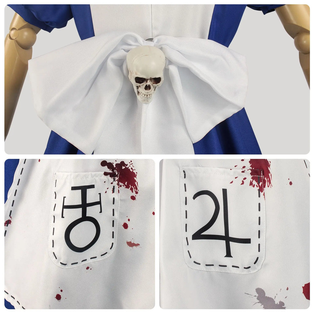 Women's Alice-Inspired Cosplay Dress with Apron & Necklace