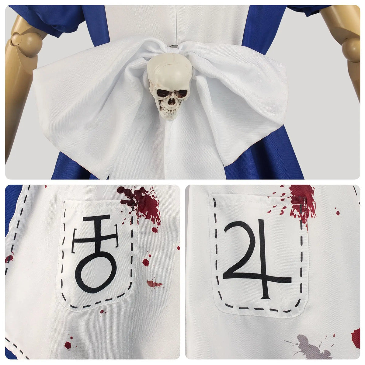 Women's Alice-Inspired Cosplay Dress with Apron & Necklace
