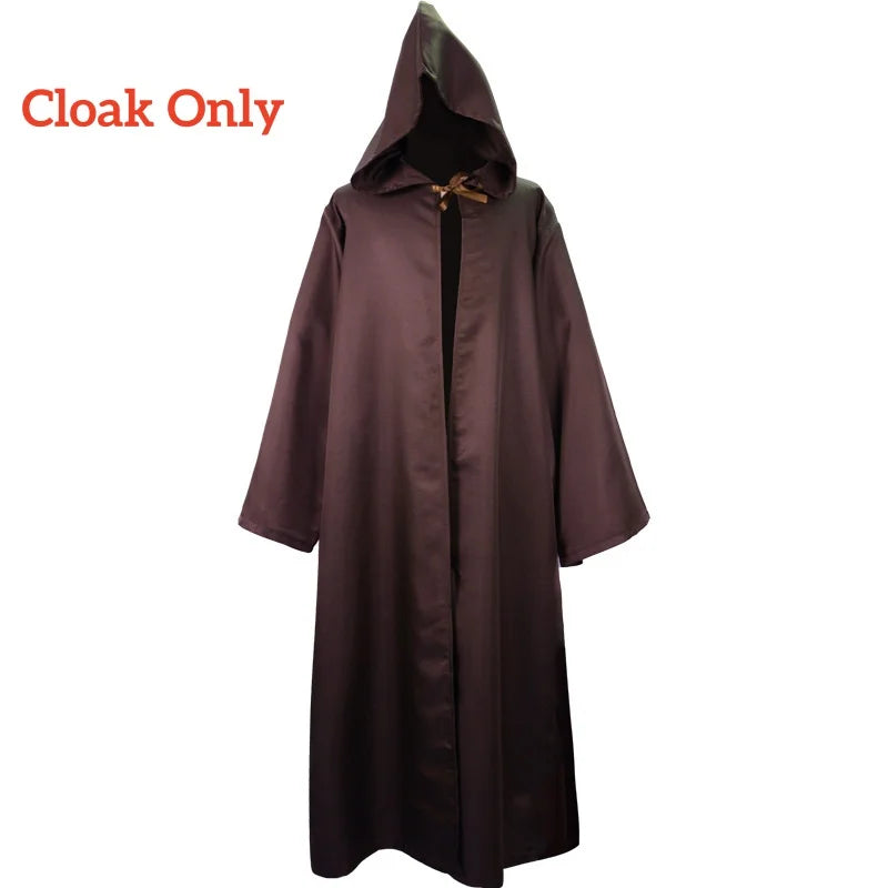 Men's Jedi-Inspired Robe Tunic Costume with Hooded Cloak