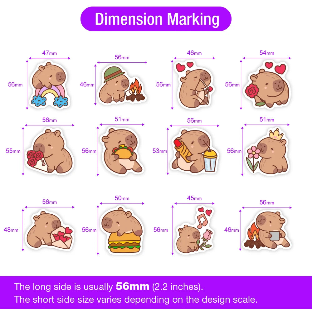 Cute Cartoon Capybara Stickers Kids DIY Toys Gift Decorative Decal for Scrapbook Junk Journals Laptop Luggage Waterproof