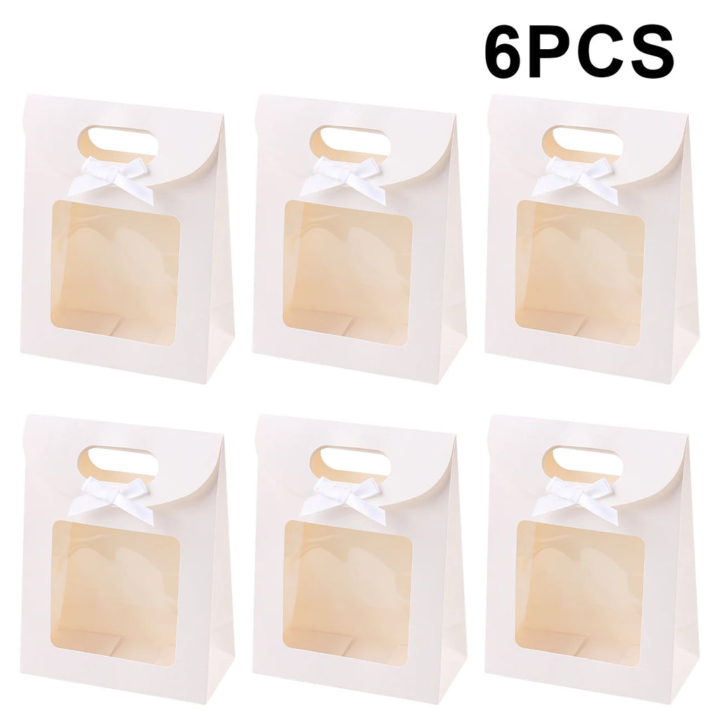 6/12PCS Kraft Paper Bags with Window, Box Reusable Gift Bag for Women, Candy Cookies Packaging Wedding Christmas Party