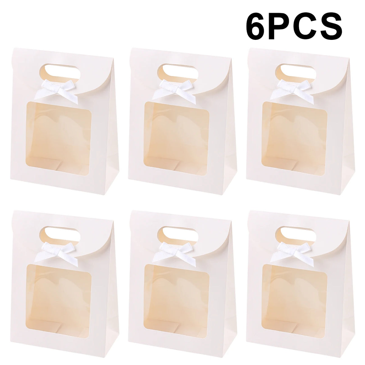 6/12PCS Kraft Paper Bags with Window, Box Reusable Gift Bag for Women, Candy Cookies Packaging Wedding Christmas Party