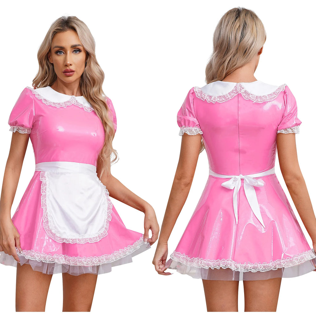 Maid Cosplay Costume Dress with Apron for Halloween Parties