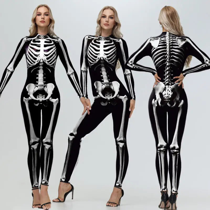 Women’s Skeleton Print Bodysuit Costume for Halloween