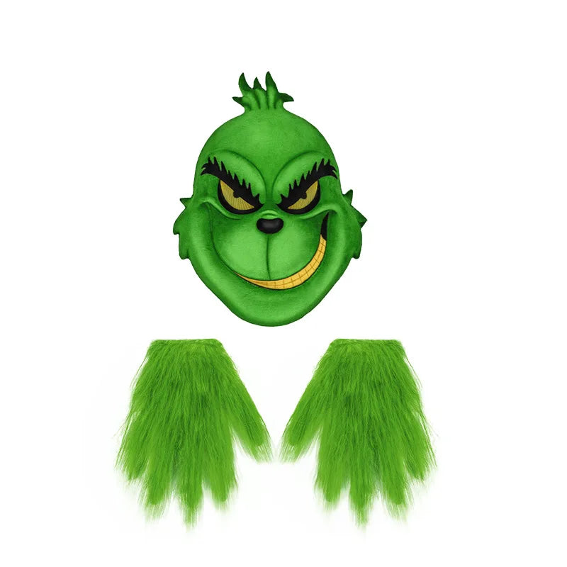 Christmas Thief Costume Set with Red Hat Green Mask and Gloves