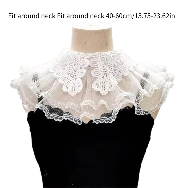Women Girls Victorian Renaissance Elizabethan Ruffled Neck Collar Satin Clown Cosplay Ruff Choker Halloween Party Stage Costume