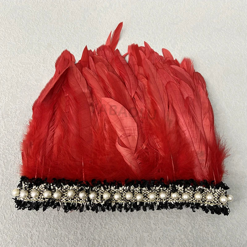 Natural Feather Wrist Cuffs Elegant Fur Sleeve Arm Accessories Gothic Halloween Cosplay Feather Gloves Pearl Arm Cuff 2pcs
