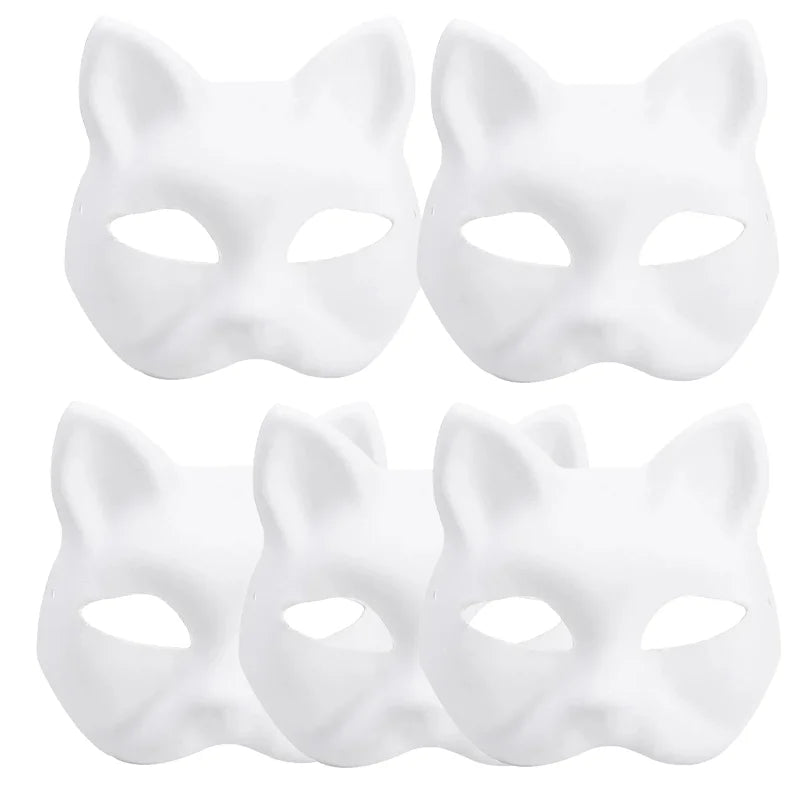 Blank Paper Cat Mask DIY Paintable Half Face Costume Mask