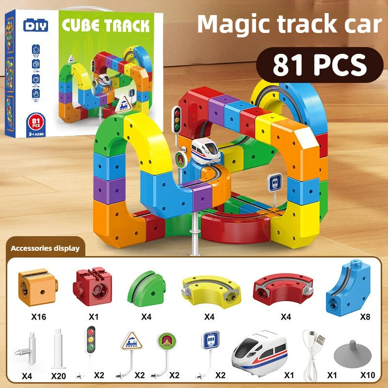 Children Magic Track Train Electric Assembled Building Blocks Magnetic Rail Car Maze Educational Toys for Kids Christmas Gifts