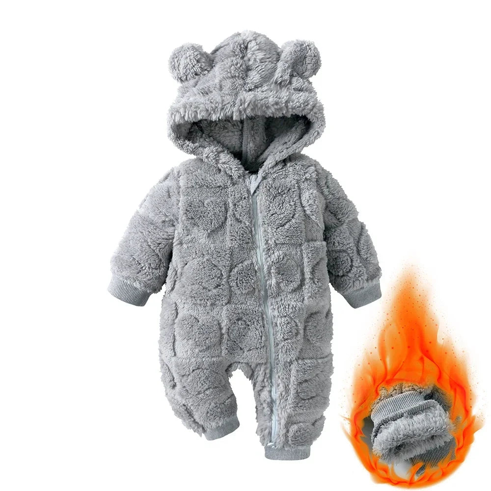 0-18Months Newborn Baby Romper Winter Thicken Flannel Warm Clothes Infant Boy Girl Oneies Pyjamas Heart-Shaped Hooded Jumpsuits