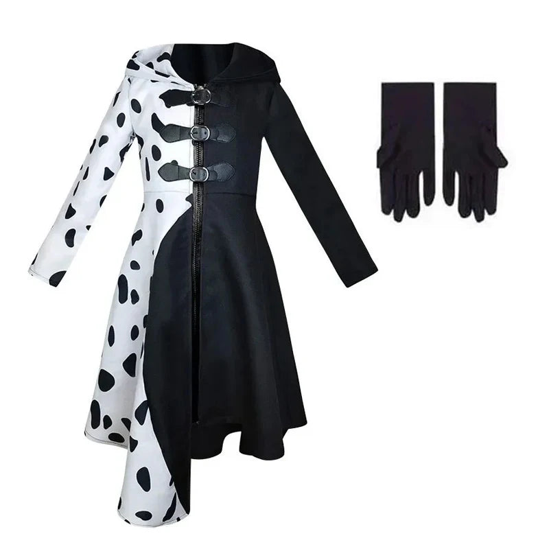 Girls Black & White Dalmatian Print Jumpsuit Costume