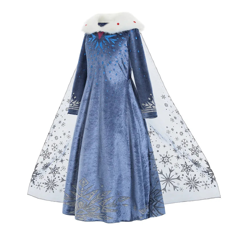 Girls Winter Snow Queen Princess Dress Costume Long Sleeve