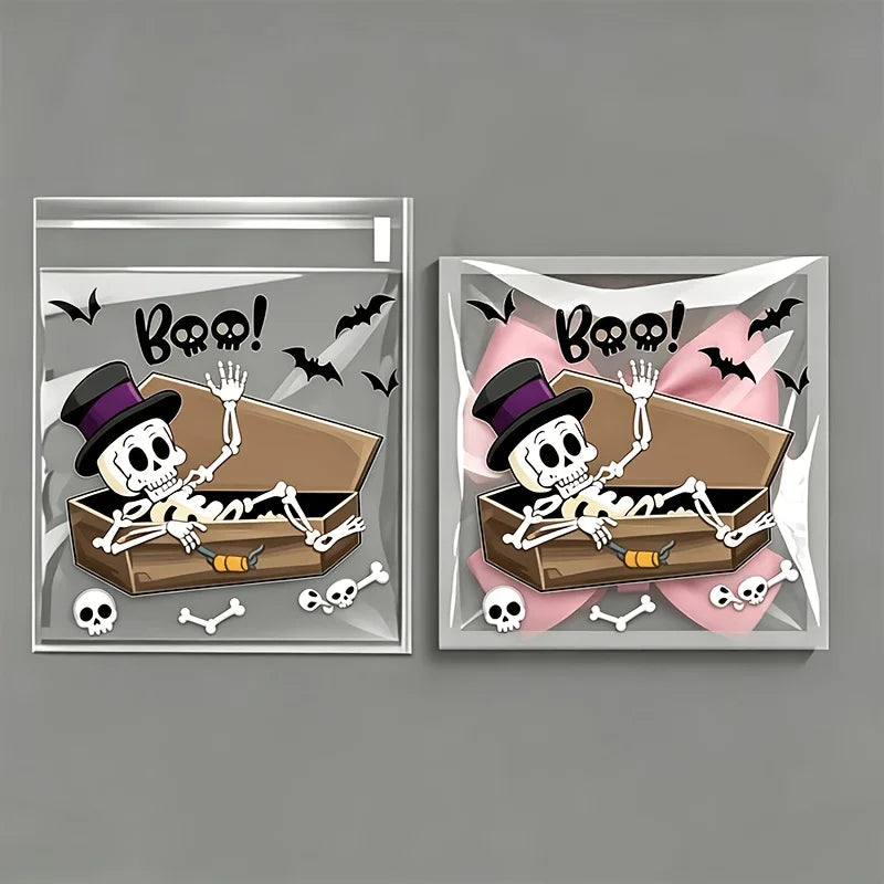 100Pcs Small Halloween Treat Bags,Clear Self Adhesive Candy Bags, Plastic Cookie Bags for Trick or Treat, Halloween Goodie Bags