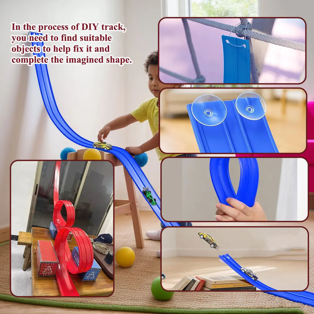 Flexible Race Track Children Toys DIY Double-track Racing Car Ramp Compatible 1/64th Cars Portable Rolls Up Boy Christmas Gift