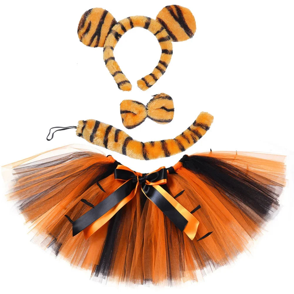 Girls Tiger and Giraffe Tutu Skirt, Animal Costume for Toddlers and Kids