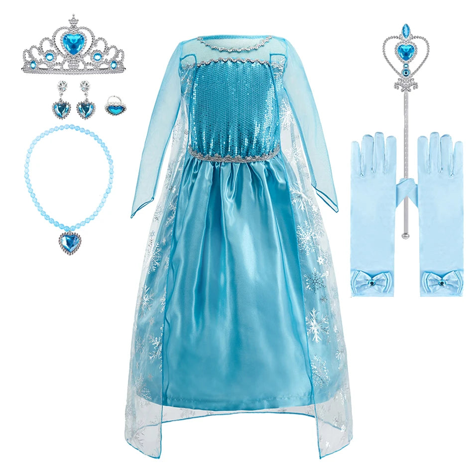 Girls Sequined Snow Queen Dress, Winter Princess Costume