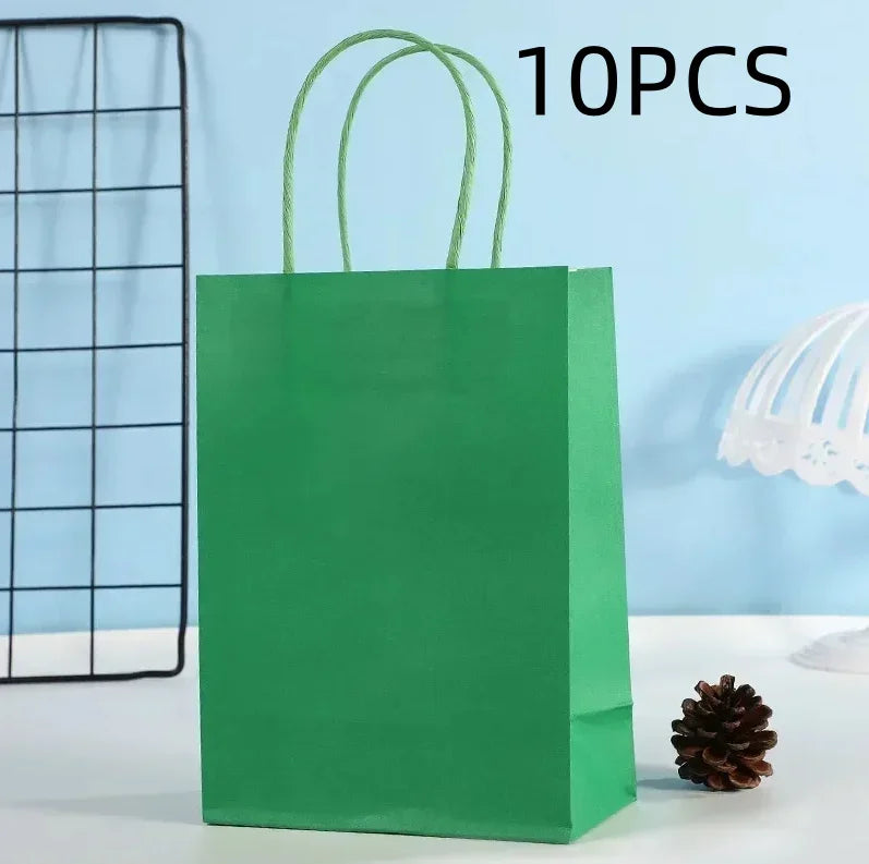 Candy Colorful Shopping Bags 10PCS Kraft Paper Gift Candy Bag Colored Hand-held Paper Bags Wedding Party Decoration Gift