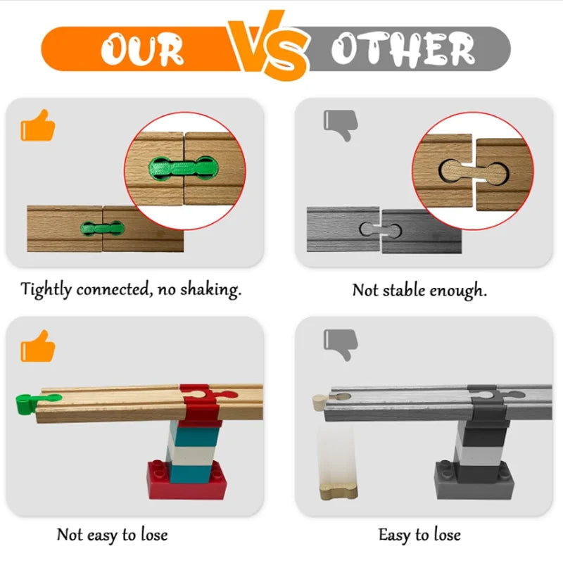 Wooden Train Track Accessories Colorful Flexible Track Train Track Connector Compatible with All Major Brands Wood Track