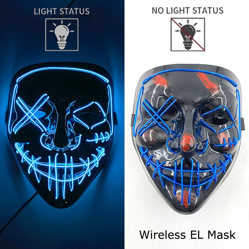 Wireless Neon LED Horror Mask for Halloween Cosplay