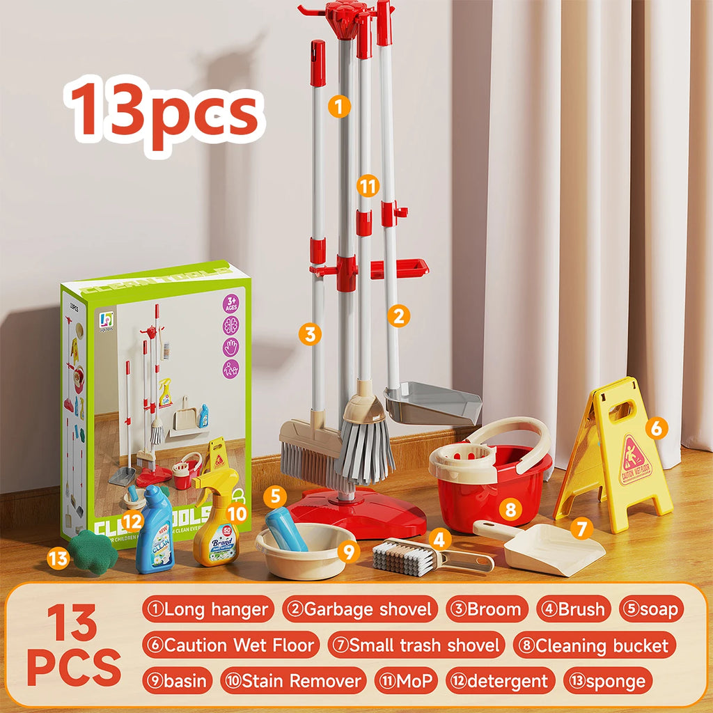 Kids Cleaning Toy Set for Toddlers Mini Broom Dustpan Mop Pretend Play Housekeeping Supplies Kits Montessori Toys Girl Boy Gifts