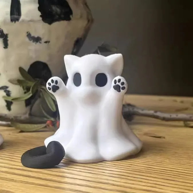 Mini Cat Ghost Ornament Cute Halloween Desktop Decor Spooky Gift for Girlfriend Wife Home Office Collectible Party Figurine