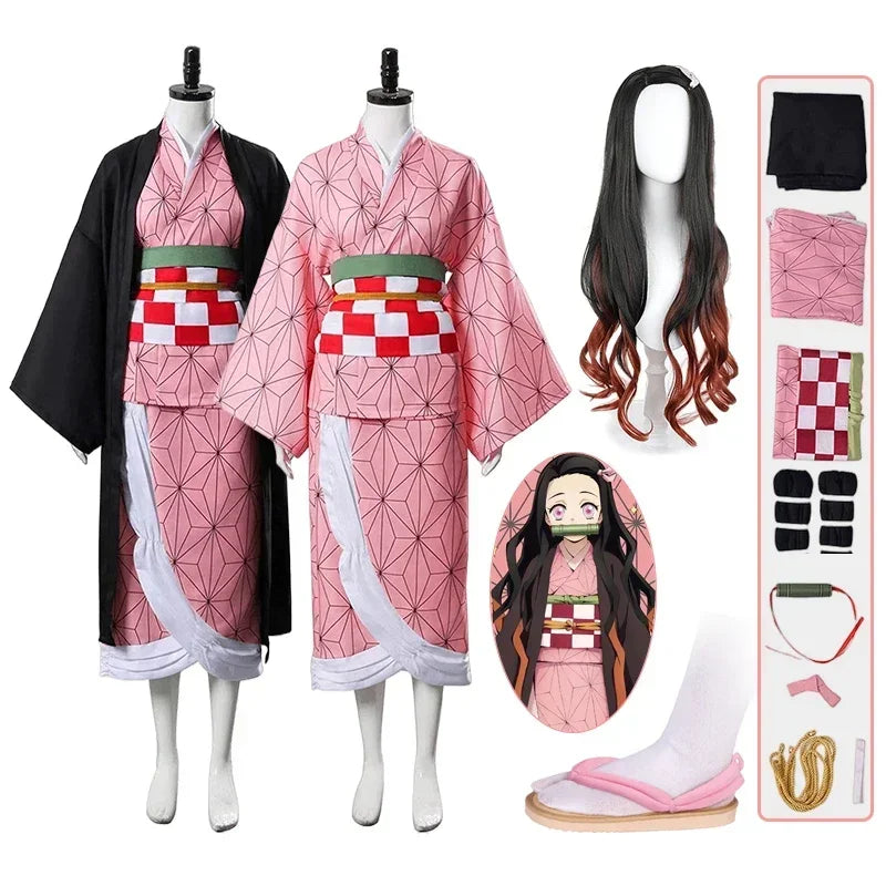 Anime-Inspired Kimono Cosplay Costume with Wig & Clogs