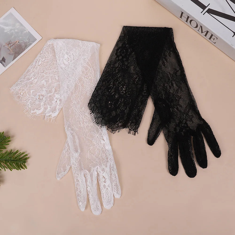 Sexy Thin Hollow Out Long Irregular Mesh Gloves Halloween Wedding Etiquette Party Accessories Women Lace Long Sleeves Gloves