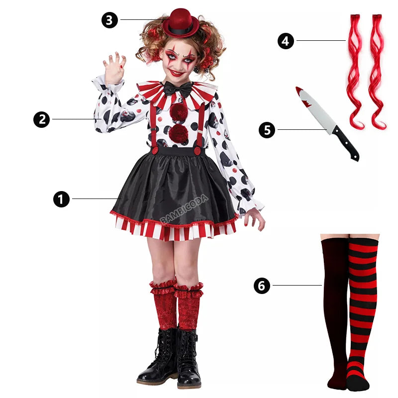 Girls Harlequin Clown Jester Costume 4–10 Years