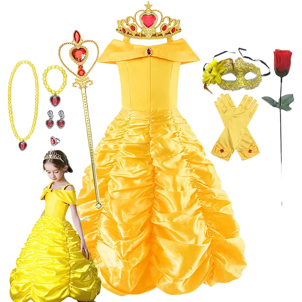 Girls Yellow Princess Dress Halloween Costume for Kids