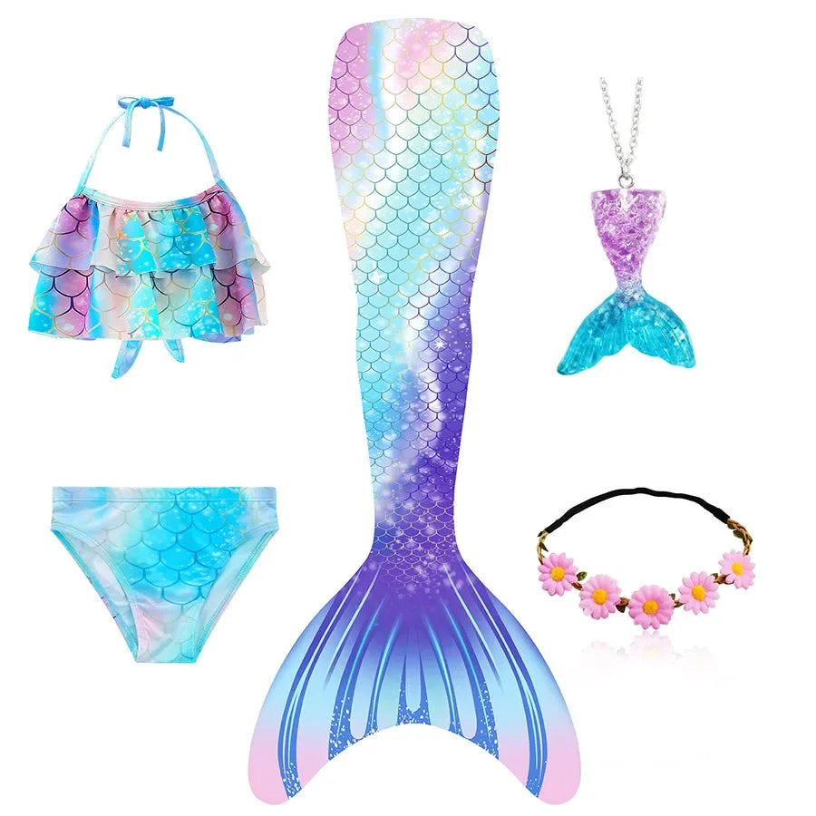 Girls Mermaid Tail Swimsuit Halloween Costume