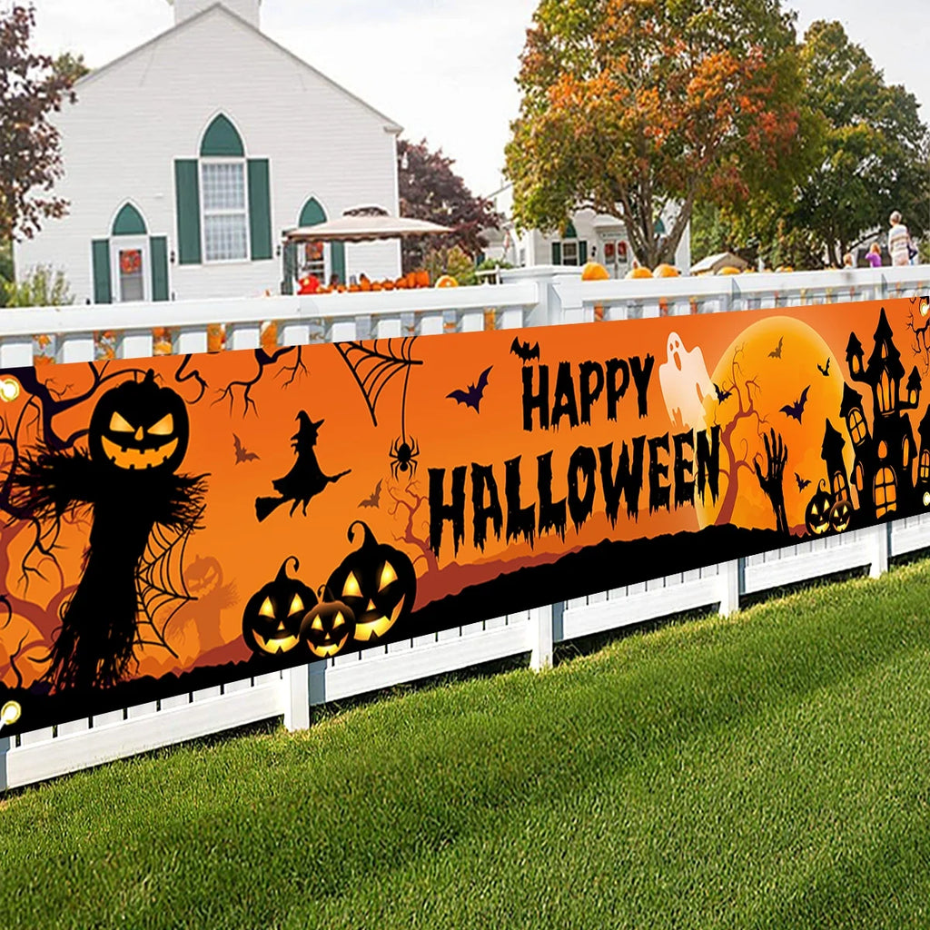 Happy Halloween Outdoor Banner Pumpkin Bat Party Decoration