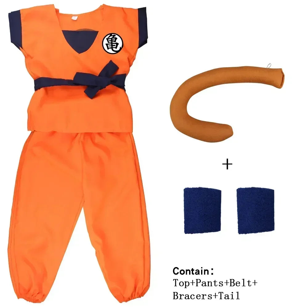 Blue Gold Anime-Inspired Martial Arts Costume with Wig & Tail