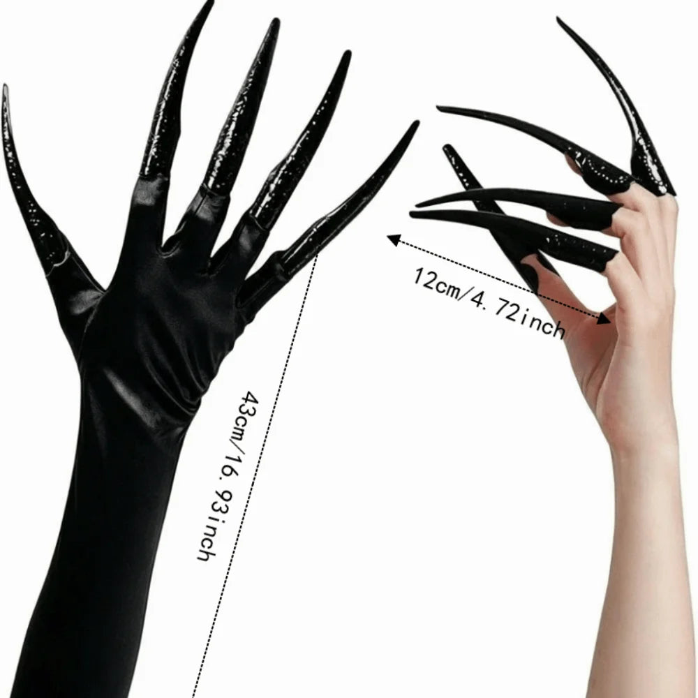 Gothic Black Long Gloves with Detachable Claw Nails