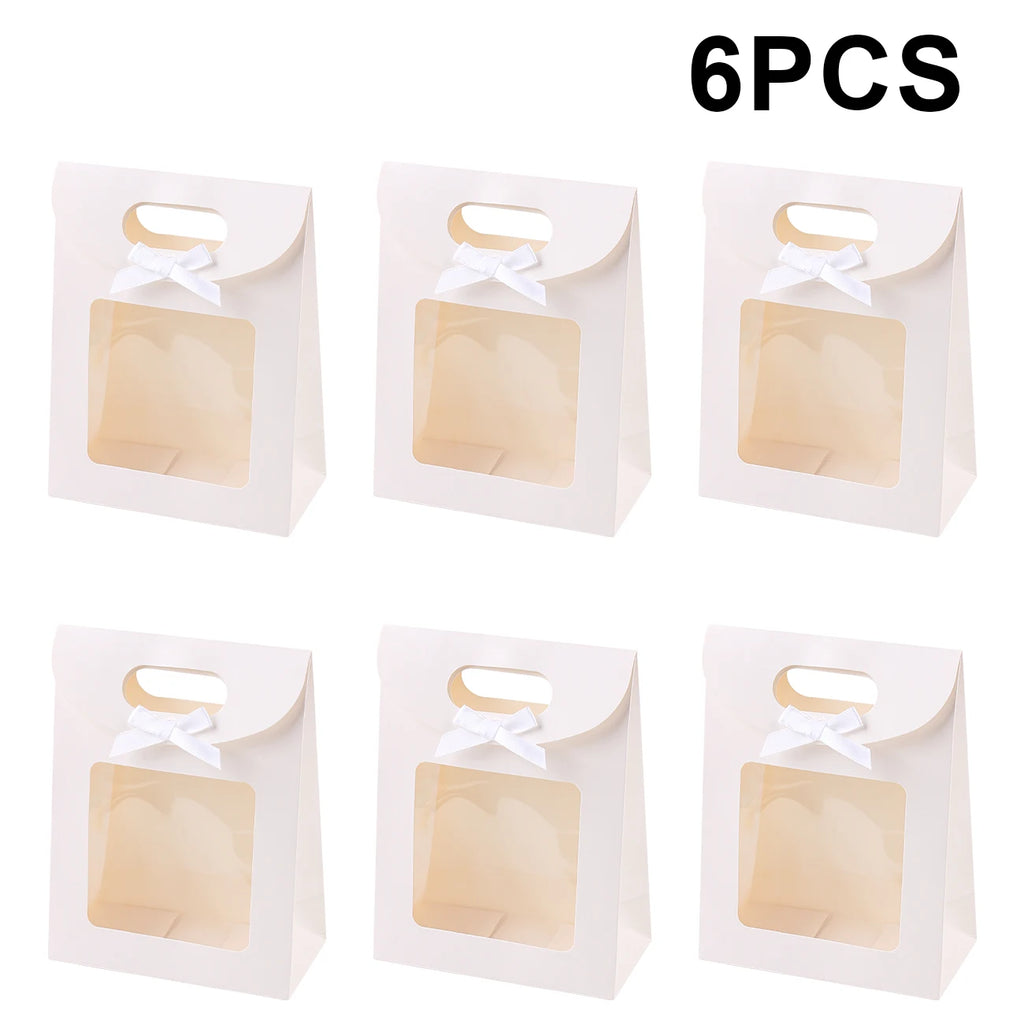 6/12PCS Kraft Paper Bags with Window, Box Reusable Gift Bag for Women, Candy Cookies Packaging Wedding Christmas Party