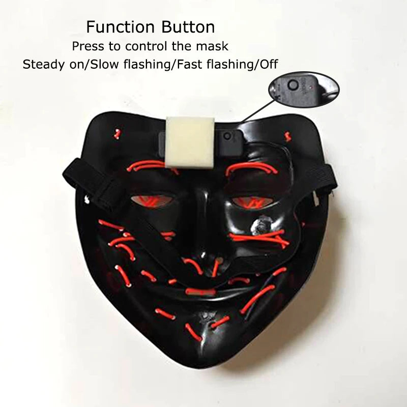 Wireless Neon LED Horror Mask for Halloween Cosplay