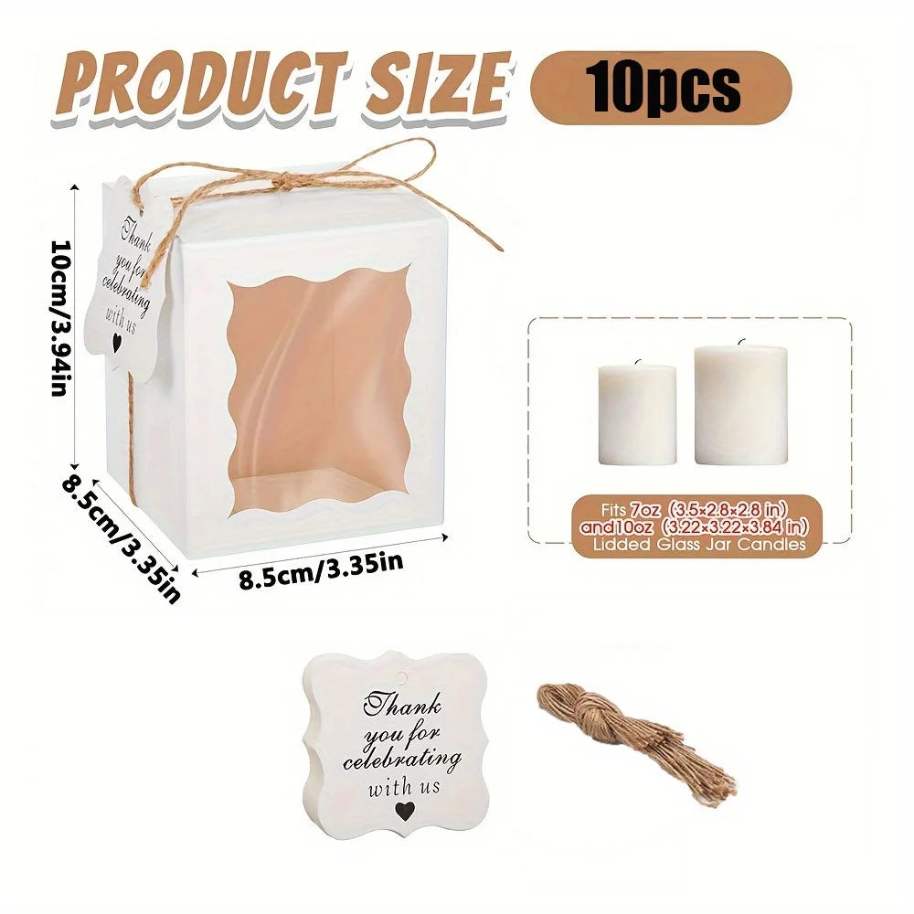 10pcs/set Candle Gift Boxes with Clear Window, Packaging Supplies with Tags and Twine for Wedding, Birthday, Party Favors, Jewel