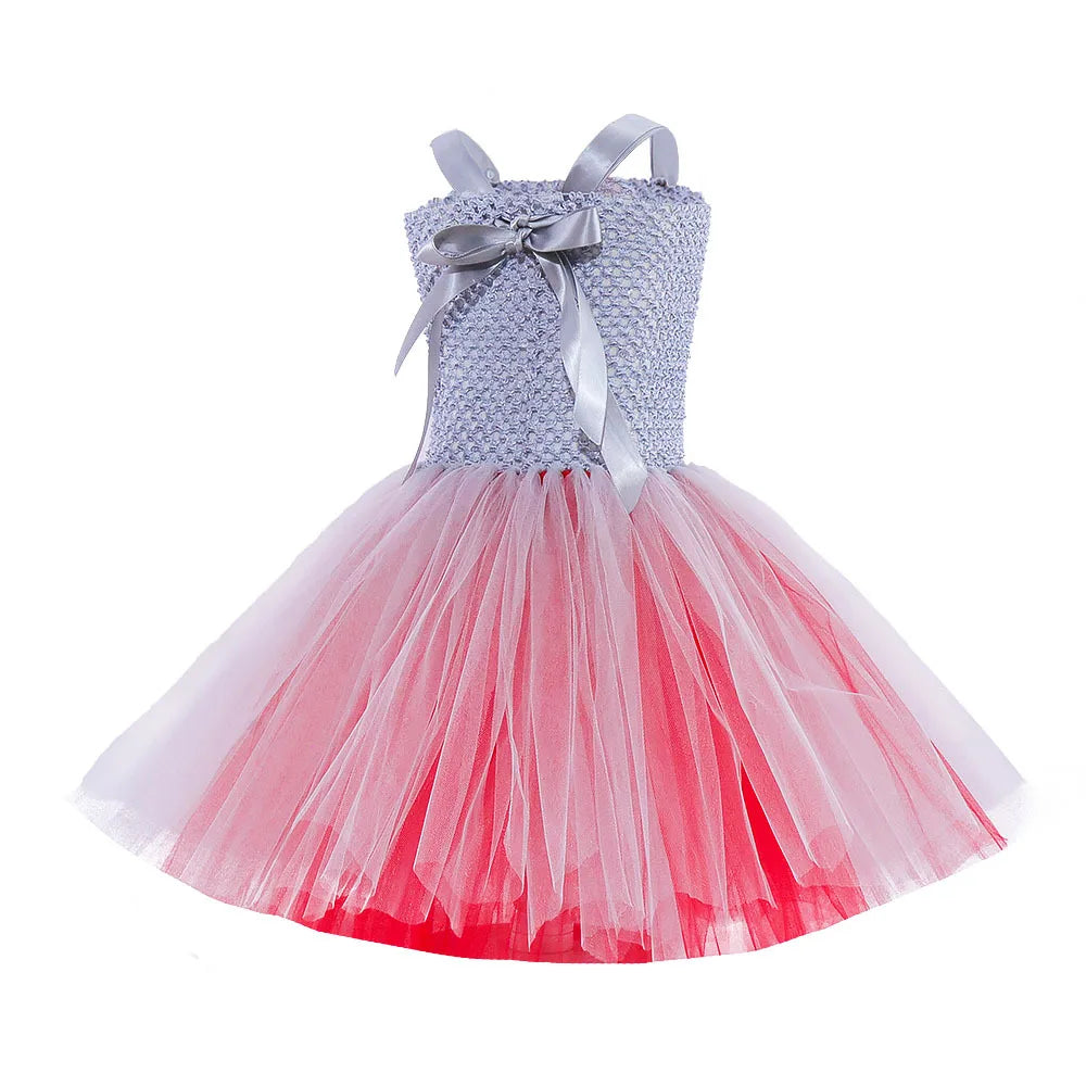 Girls Gray Clown Tutu Dress Halloween Costume