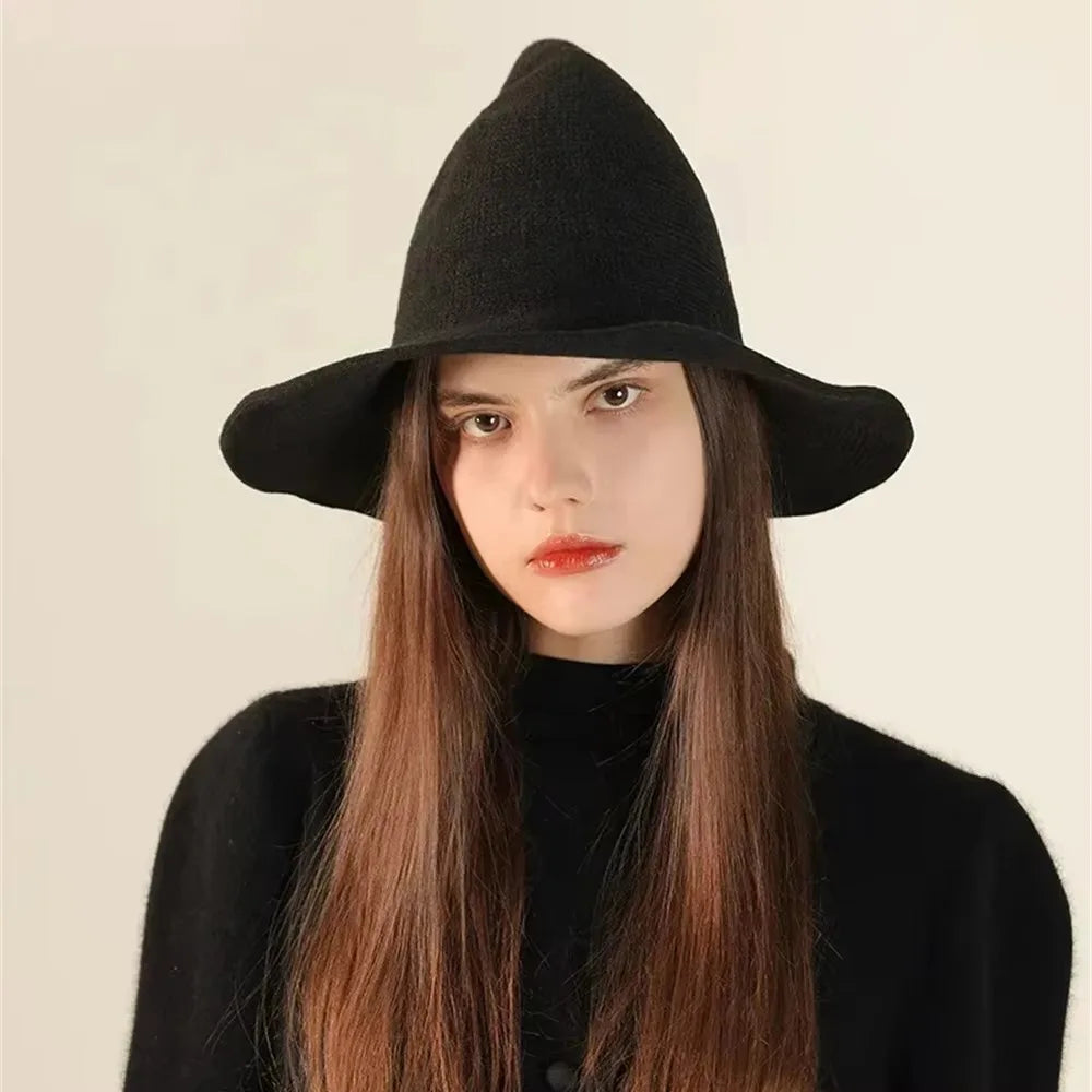 Vintage Halloween Witch Hat Folding Wool Costume Accessory
