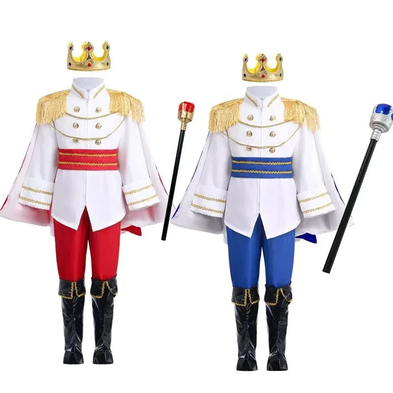 7-Piece Medieval King Costume Red Royal Prince Outfit Set