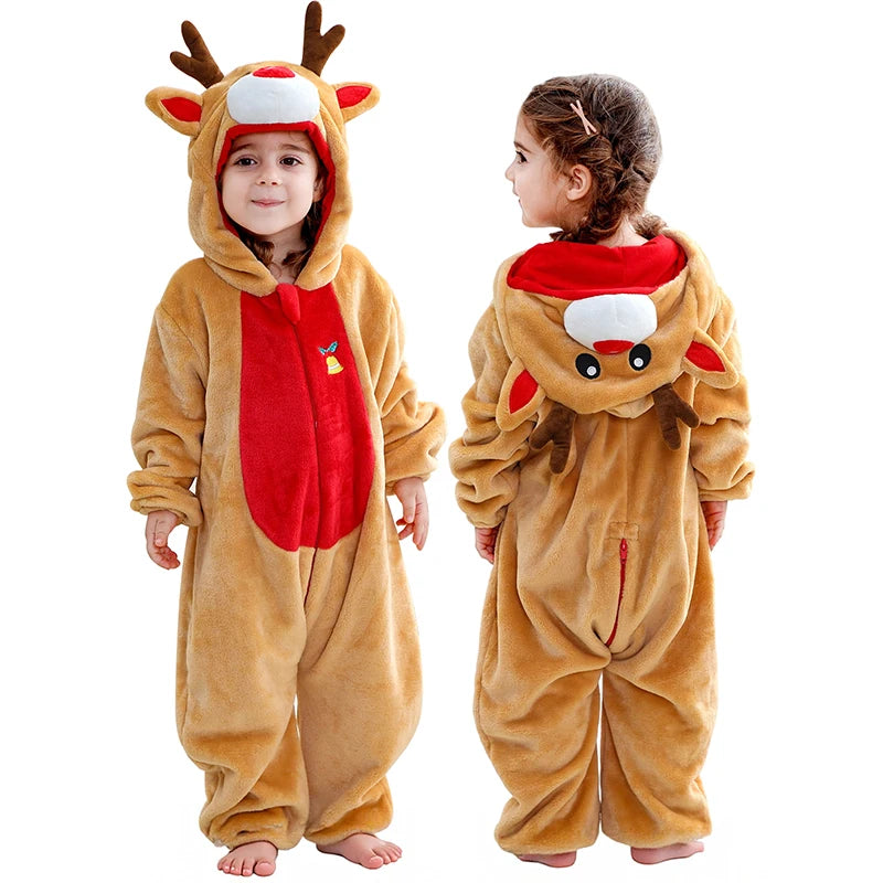 MICHLEY Christmas Baby Rompers Flannel Cosplay Toddler Infant Cute Clothes Overall Bodysuits Jumpsuit Costume For Girls Boys Kid