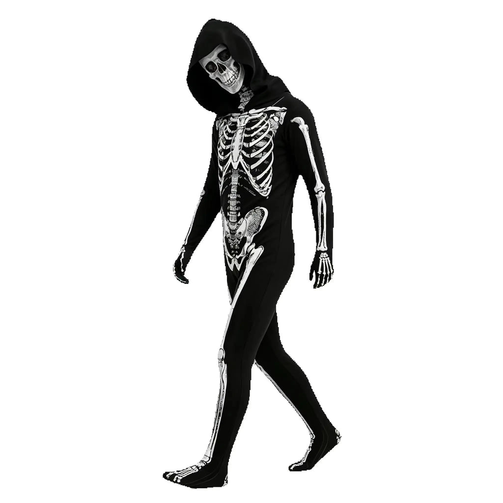 Kids Grim Reaper Skeleton Hooded Jumpsuit Costume